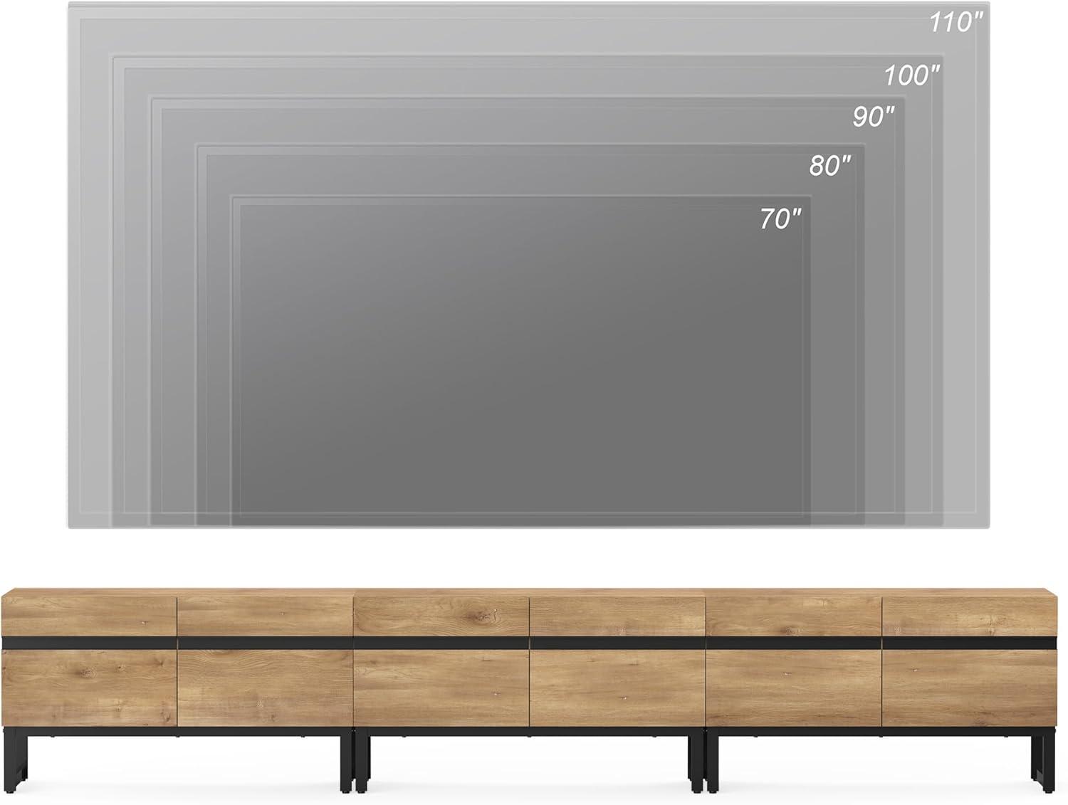 Modern Oak TV Stand with Storage Cabinets and Metal Base