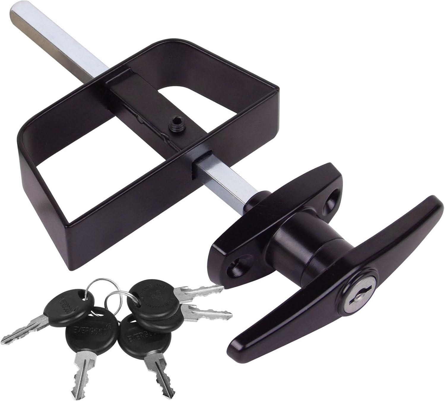 Shed Door Latch T-Handle Lock Kit with 5 Keys EFFIBUILD 4.5" Stem Storage Barn Shed Door Hardware Lock Set for Playhouses, Chicken Coops,Camper Black