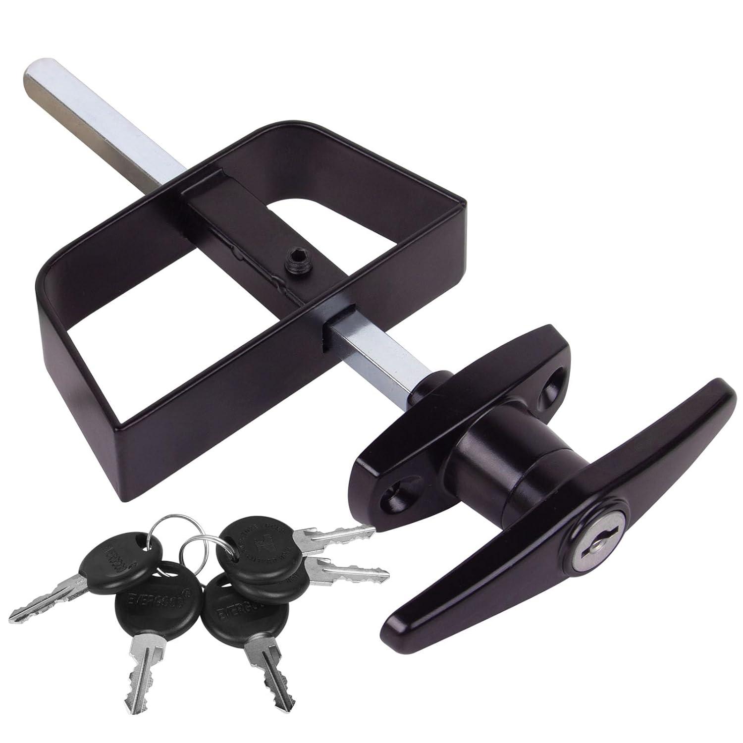 Shed Door Latch T-Handle Lock Kit with 5 Keys EFFIBUILD 4.5" Stem Storage Barn Shed Door Hardware Lock Set for Playhouses, Chicken Coops,Camper Black