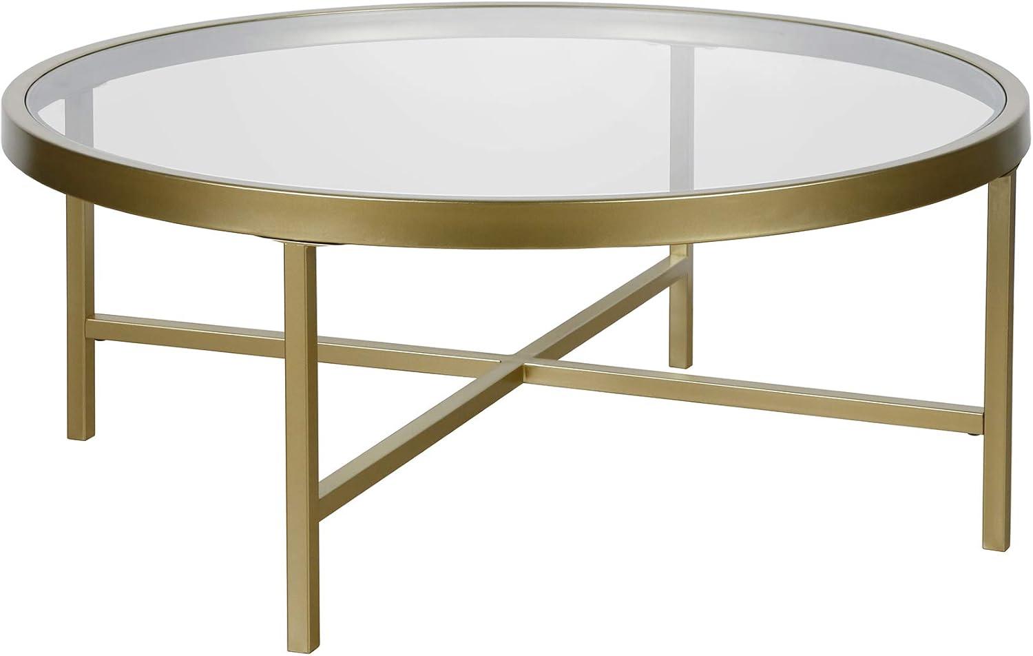 Evelyn&Zoe Round Metal Base Coffee Table in Brass and Gold