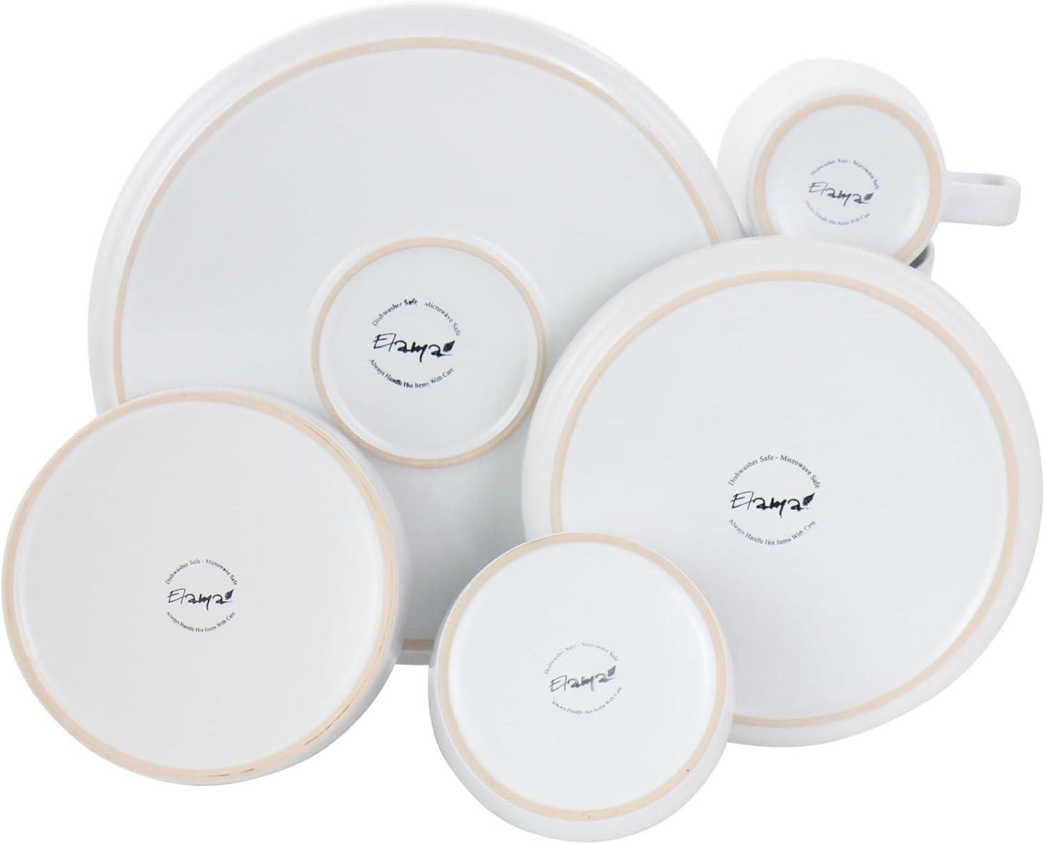 Elama Luxmatte 20-Piece Minimalist White Ceramic Dinnerware Set