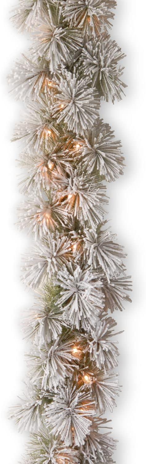 9' Prelit Snowy Bristle Pine Garland Clear Lights - National Tree Company