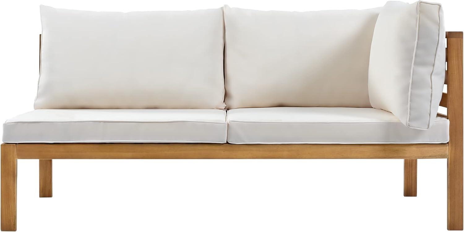 4 Piece Outdoor Patio Furniture Set, Acacia Wood Sectional Sofa w/Seat Beige Cushions, Patio Sectional Conversation Seat with Coffee Table and Strong Metal Accessories