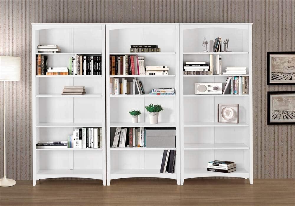 Camaflexi 72” Shaker Style 6-Shelf Wooden Bookcase Closed Back Storage Shelf, White