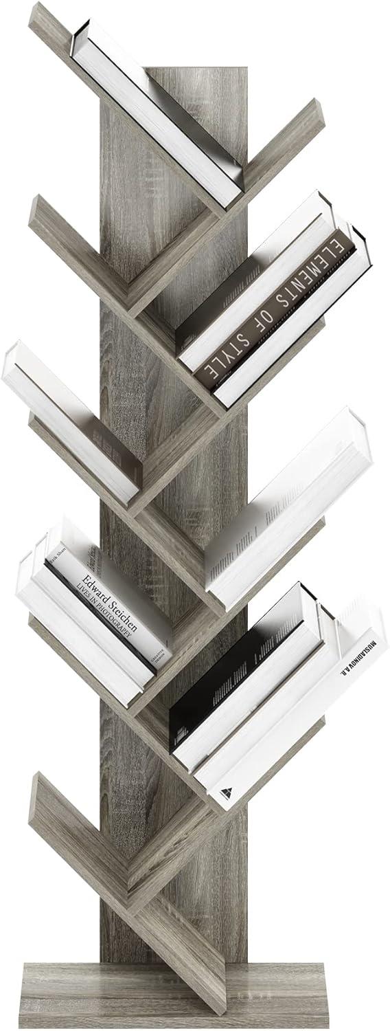 Furinno Tree Bookshelf 9-Tier Bookcase Floor Standing Book Rack Display Stand,French Oak