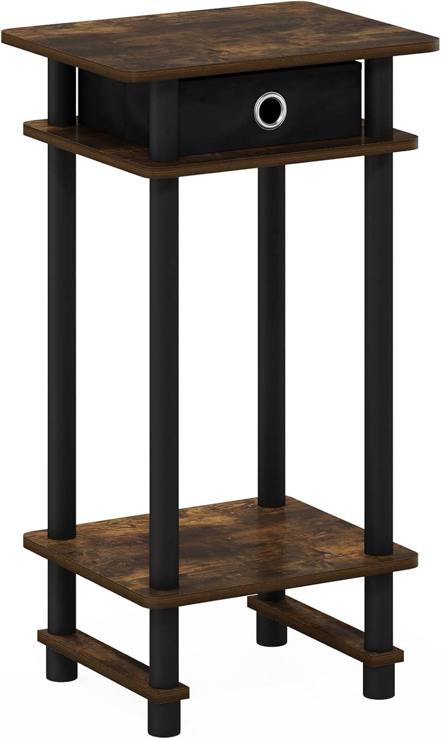 Amber Pine and Black Tall End Table with Storage