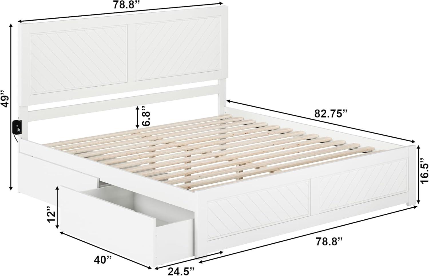 AFI Canyon White Solid Wood Platform Bed with Matching Footboard & Storage Drawers, King