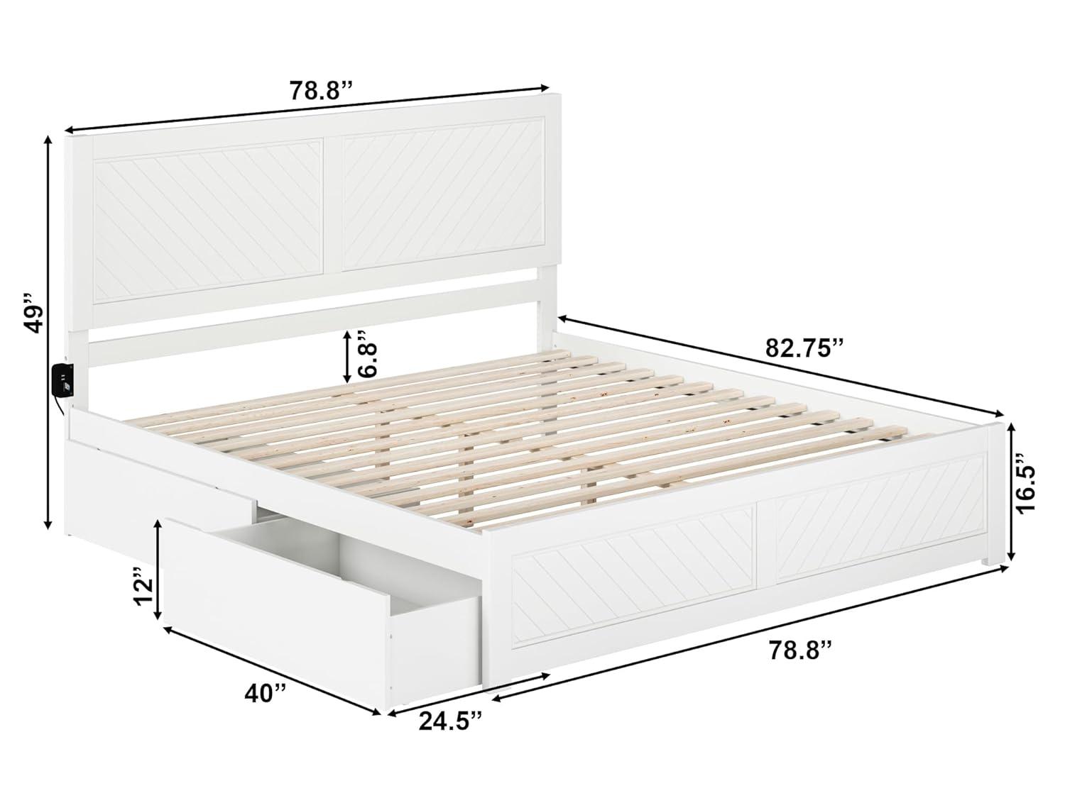 AFI Canyon White Solid Wood Platform Bed with Matching Footboard & Storage Drawers, King