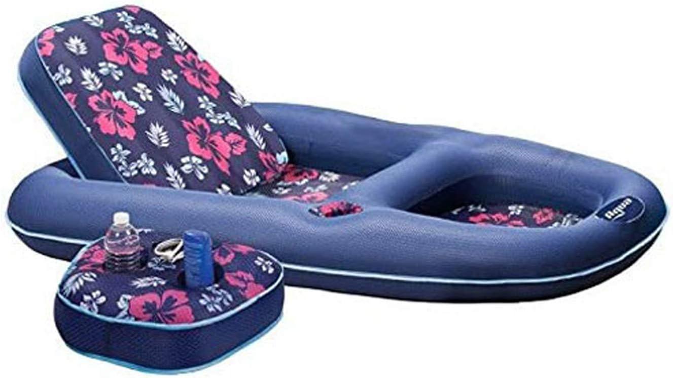 Navy Hibiscus Inflatable Pool Lounger with Adjustable Backrest