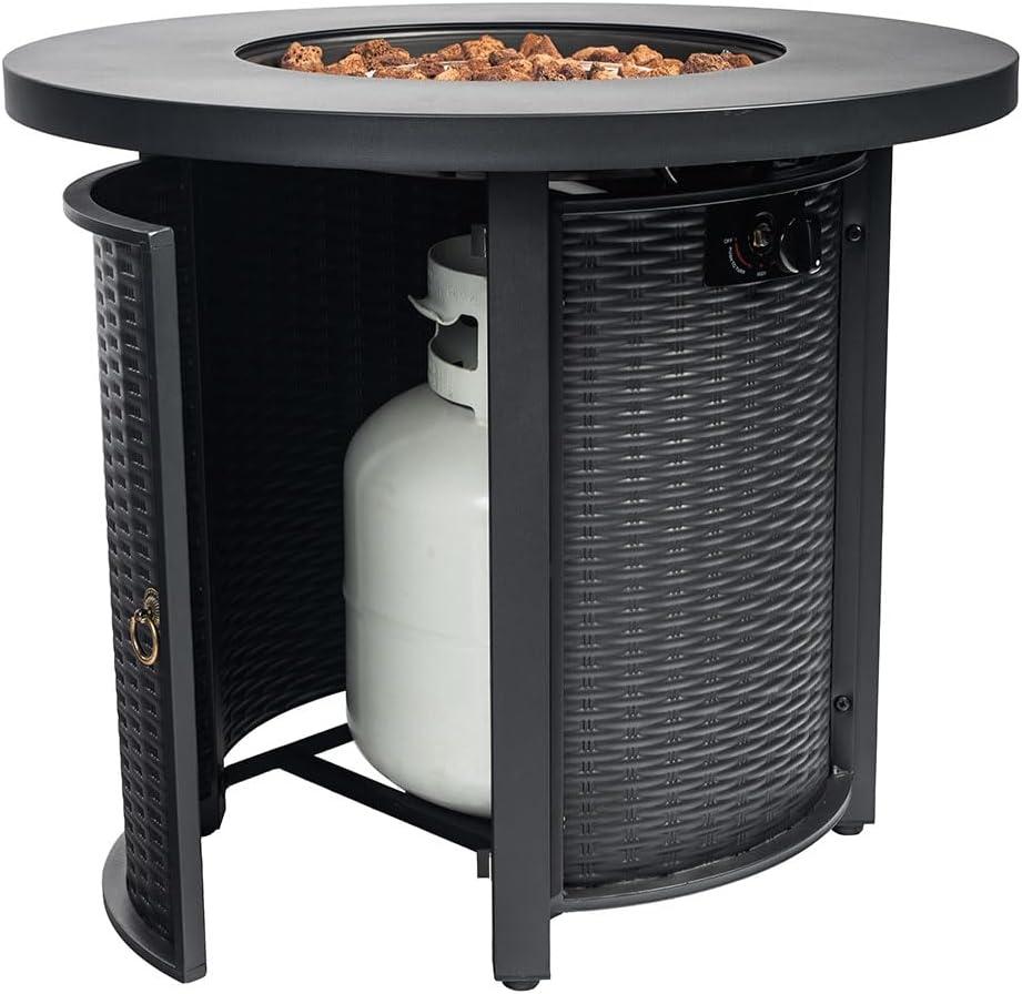 30'' Black Steel Round Propane Fire Pit Table