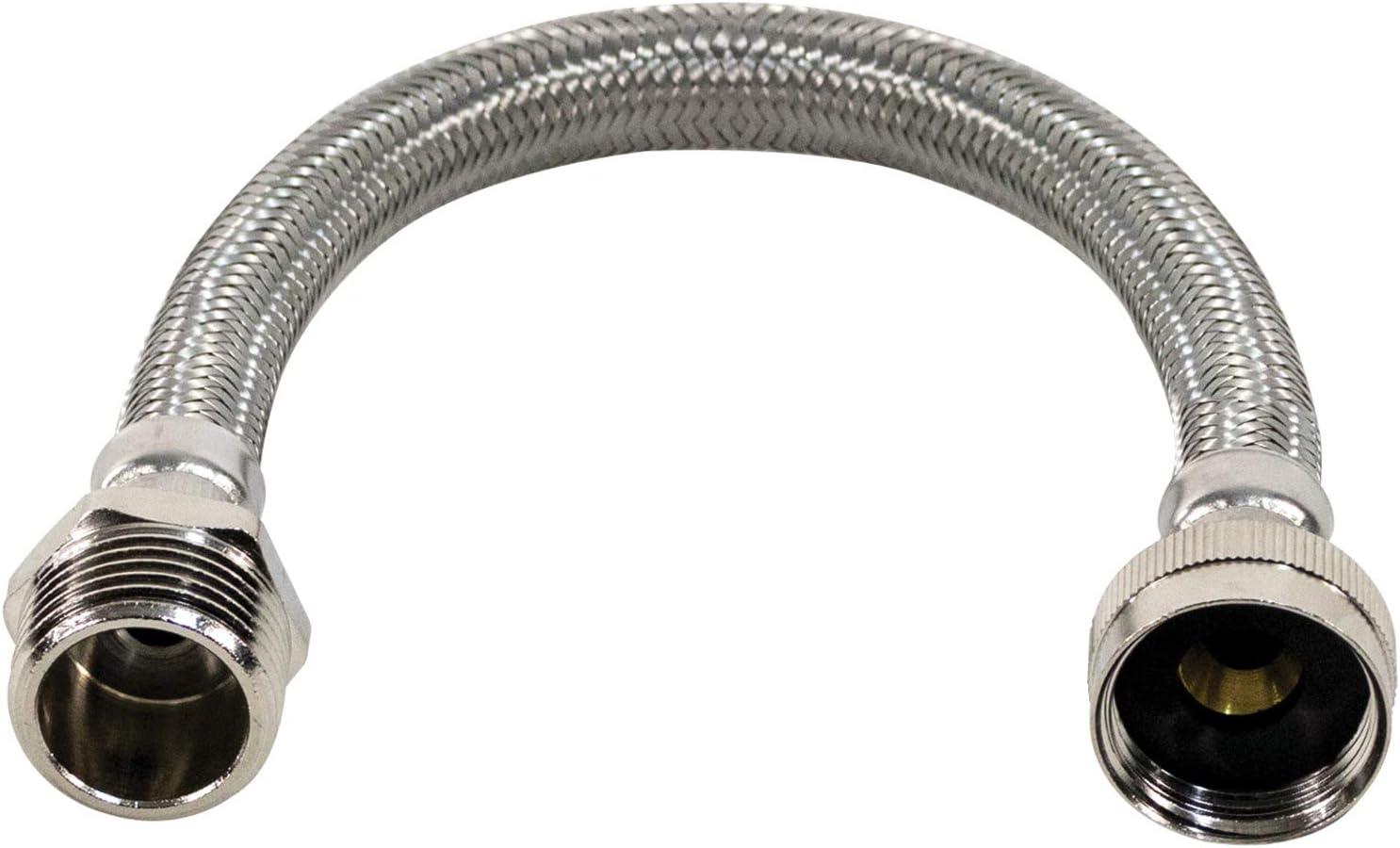 Certified Appliance Accessories® Braided Stainless Steel Water-Inlet Hose, 3/4 In. FGH x 3/4 In. MGH, 1 Ft. in Silver