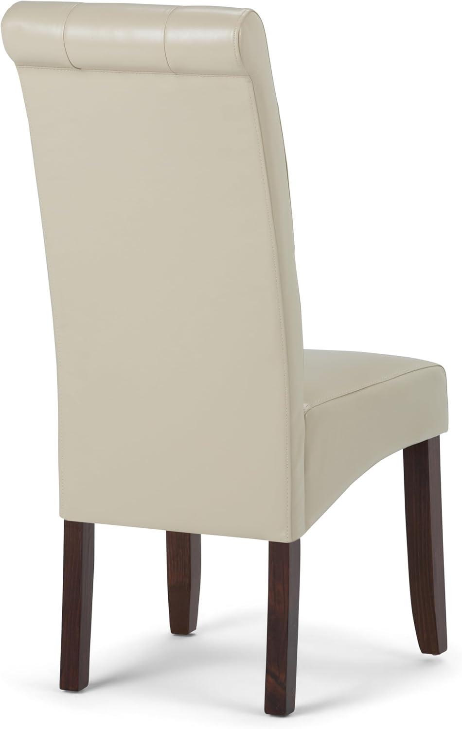 Satin Cream Faux Leather Upholstered Parsons Side Chair, High Back