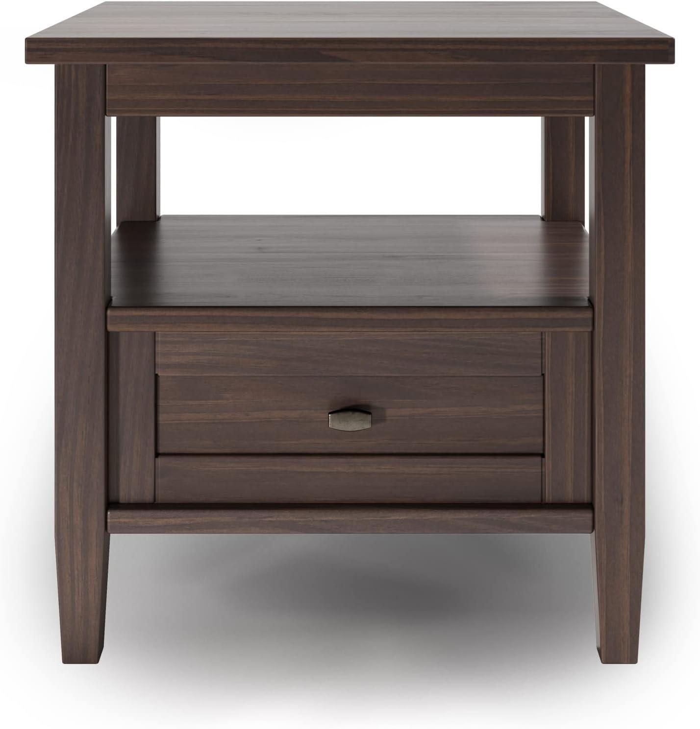 Warm Shaker Walnut Brown Solid Wood End Table with Storage