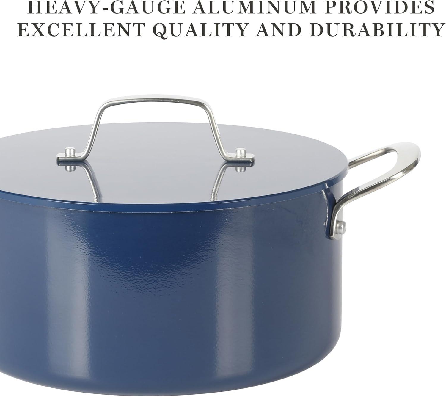 Navy Blue Enamel Aluminum Nonstick 10-Piece Cookware Set