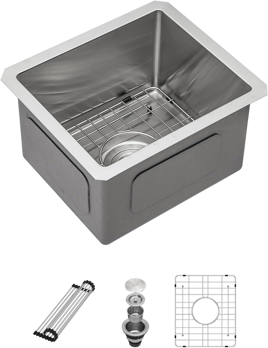 Sarlai 27 Undermount Kitchen Sink - 27 x 18 Kitchen Sink Undermount Single Bowl 16 Gauge Stainless Steel Under Counter Kitchen Sinks Round Corner Basin