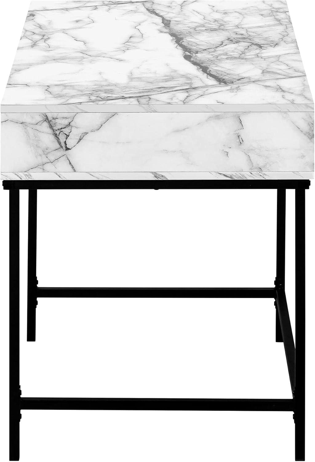 Computer Desk - 2 Storage Drawers / Recessed Metal Legs - 48"L - White Marble-Look / Black