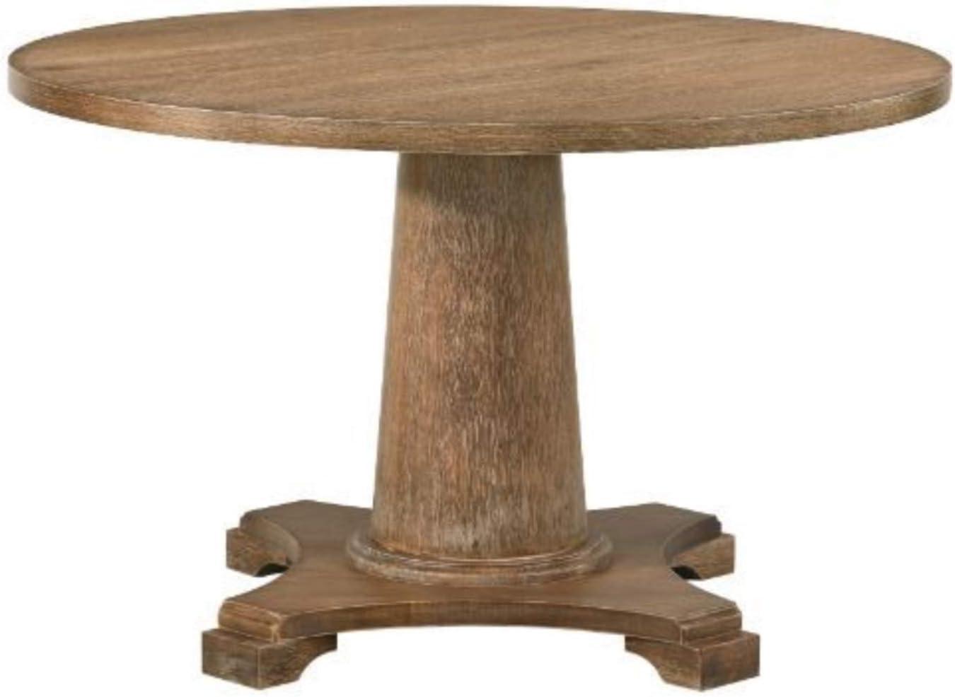 Acme Yotam Round Wooden Single Pedestal Dining Table in Salvaged Oak