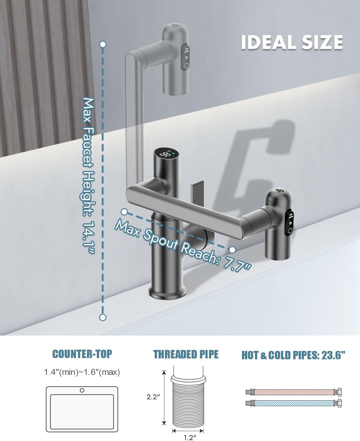 Lefton Rotatable Single Hole Bathroom Faucet with Temperature Display BF2204