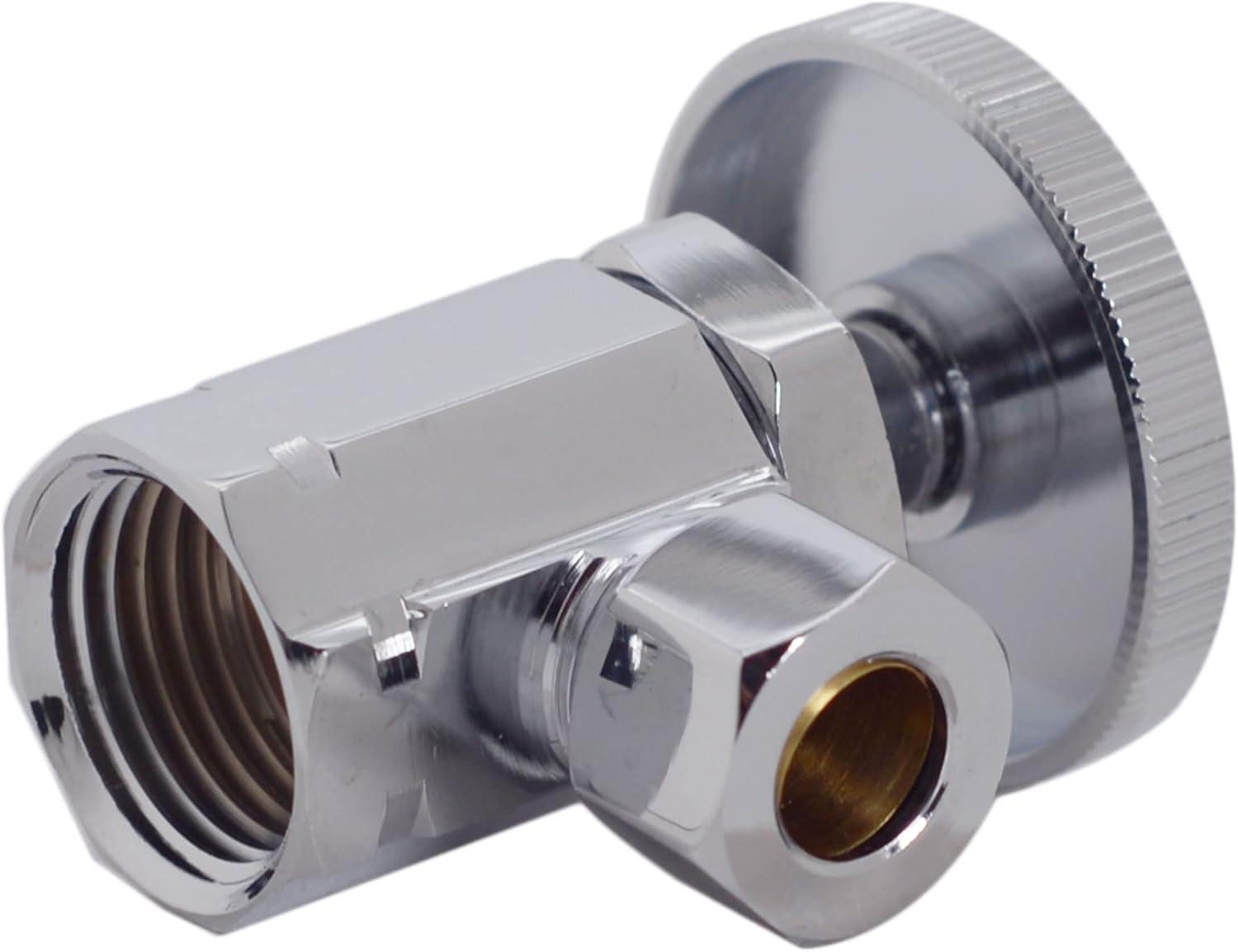 Round Handle Angle Stop Shut Off Valve, 1/2" IPS Inlet with 3/8" Compression Outlet