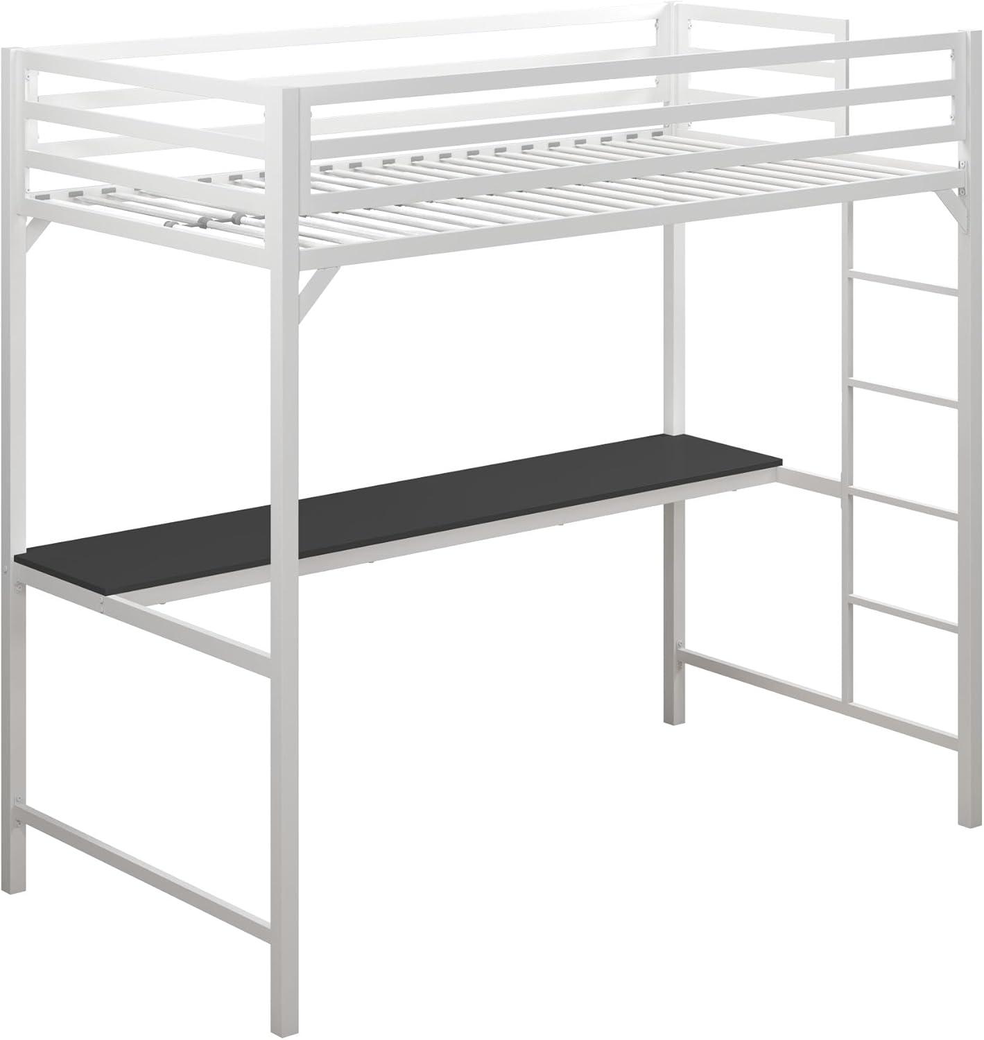 DHP Miles Metal Twin Loft Bed with Desk, White