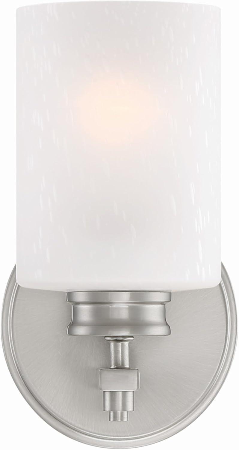 Kira Home Phoebe 8" Modern Farmhouse Wall Sconce/Vanity Light + Frosted Seeded Glass Shade, Brushed Nickel Finish