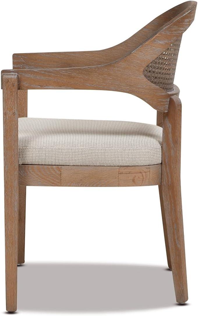 Americana Mid-Century Modern Cane Back Dining Chair, Taupe Beige Textured Weave