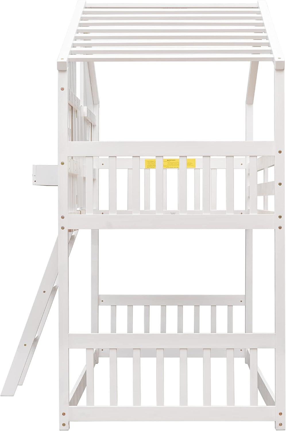Harper & Bright Designs House Bunk Bed Twin Over Twin Kids Bunk Bed Wood Frame with Roof, Window, Window Box, Door, Safety Guardrails and Ladder, for Girls Boys (Twin Size, White)