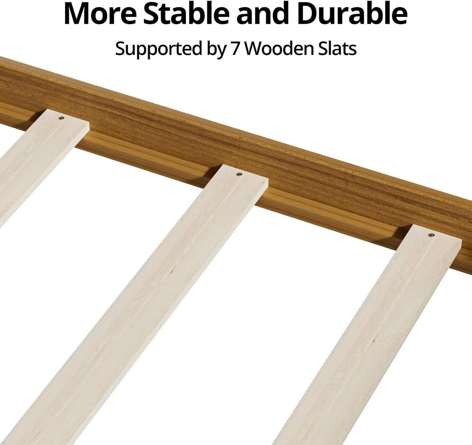 Twin Floor Bed for Kids, Wooden House Bed Frame with Roof, Fence Guardrails, Montessori Bed for Toddlers Girls Boys, Gray