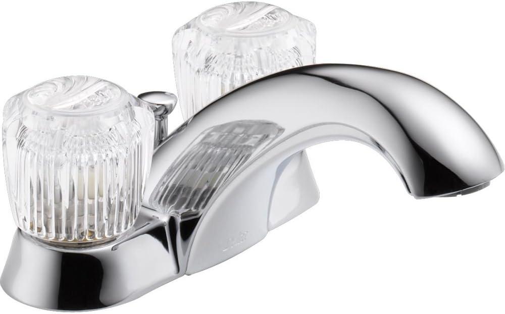 Classic Centerset Bathroom Faucet with Clear Knob Handles Metal Pop-Up Drain