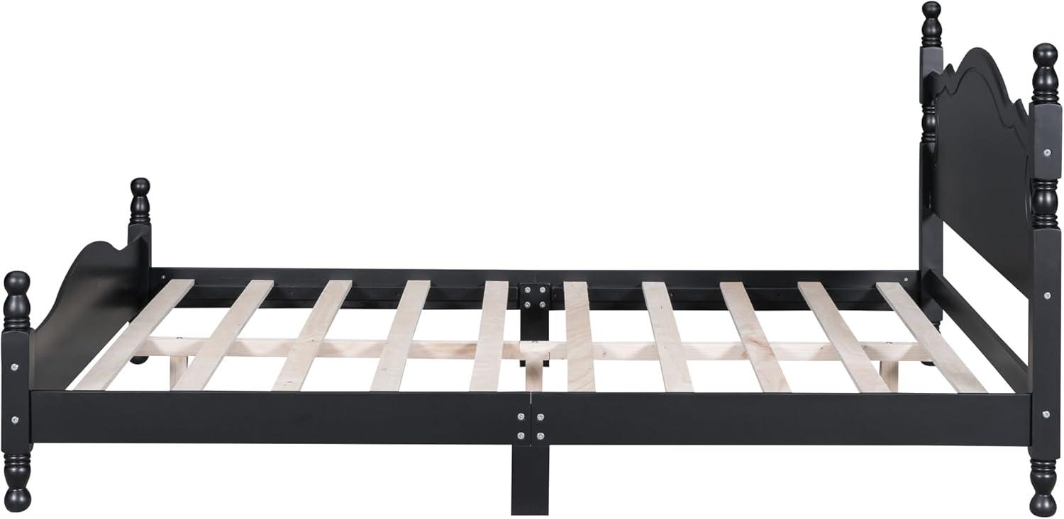 Queen Size Wood Platform Bed Frame for Boys Girls Kids Toddler,Retro Style Platform Bed with Wooden Slat Support,Black