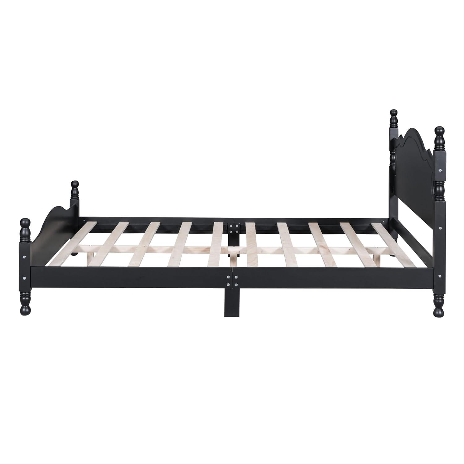 Queen Size Wood Platform Bed Frame for Boys Girls Kids Toddler,Retro Style Platform Bed with Wooden Slat Support,Black