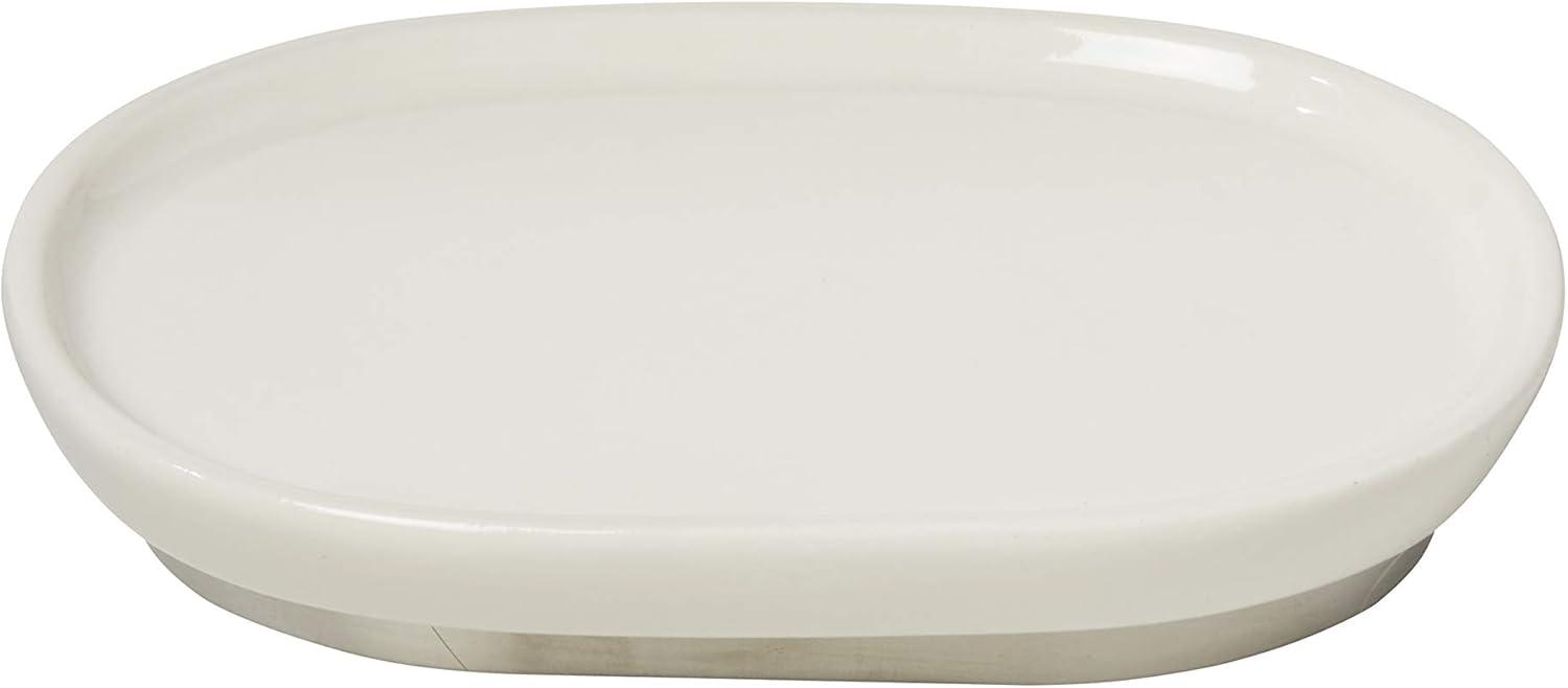 Ari Glossy White Ceramic Soap Dish with Nickel Accents