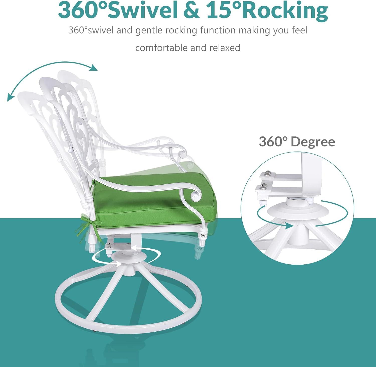 MEETWARM 2 Piece Patio Dinning Swivel Chairs Rocker, Outdoor All-Weather Cast Aluminum Chairs, Patio Bistro Dining Chair Set with Cushions for Garden Deck Backyard,White