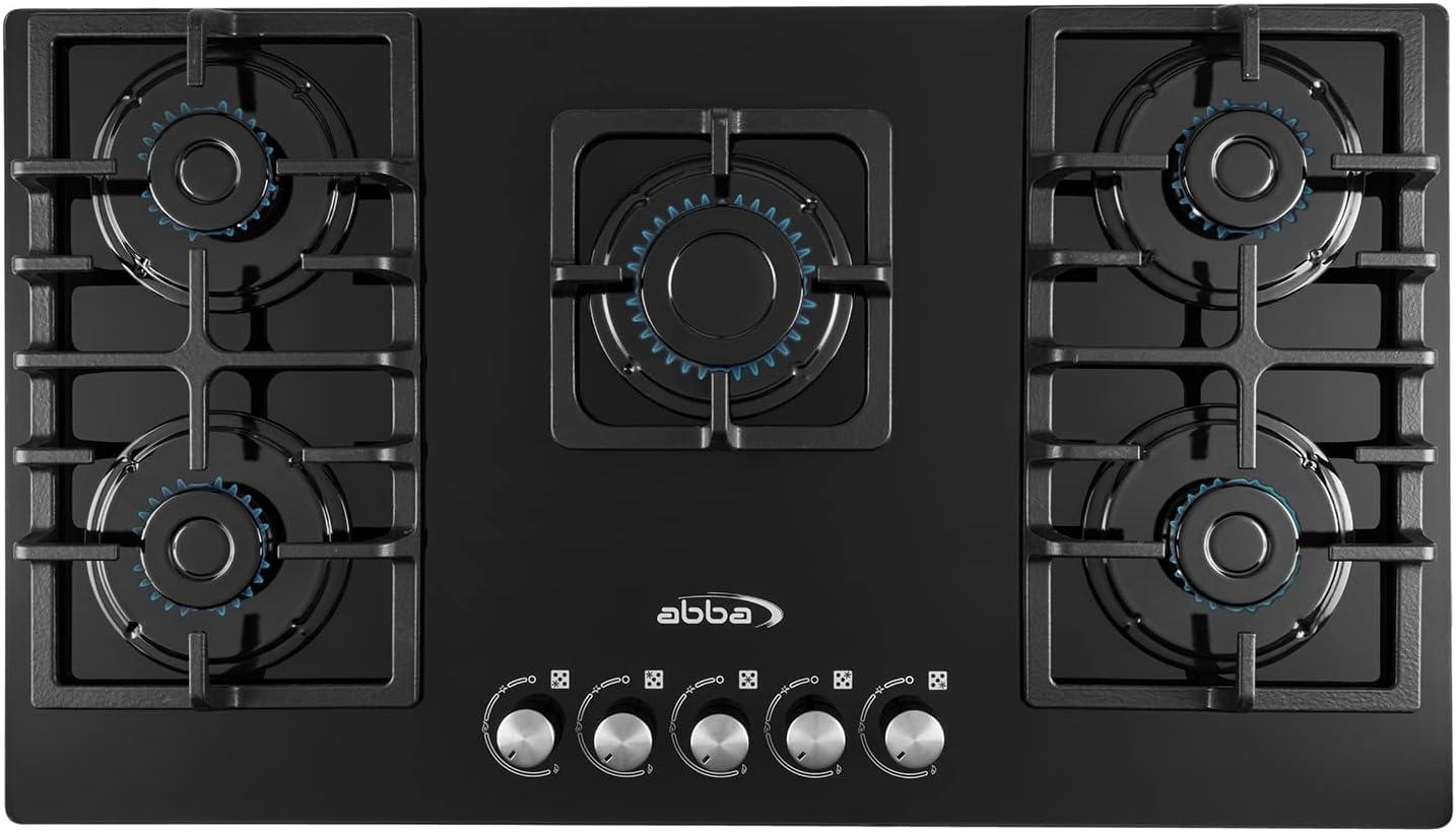 36-Inch Black Tempered Glass 5-Burner Gas Cooktop