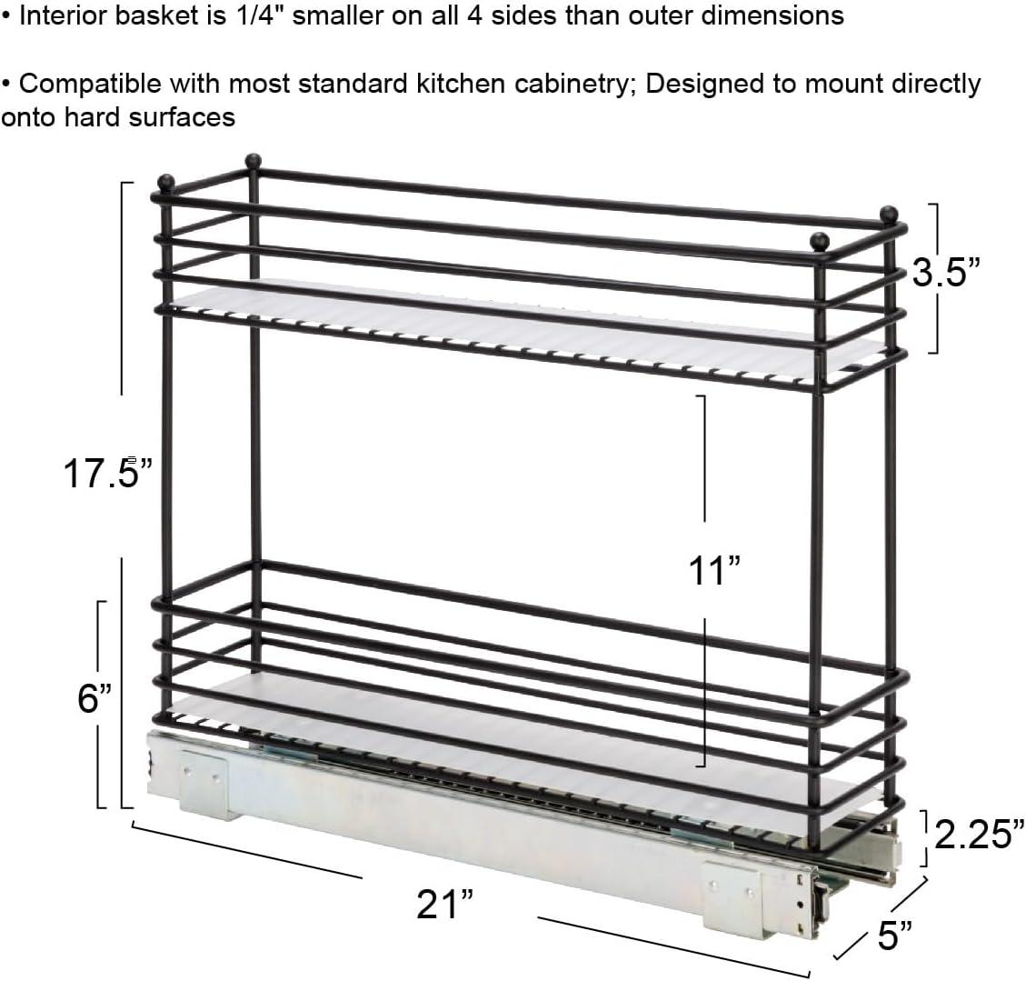 Household Essentials Glidez Multipurpose Paint-Finished Steel Pull-Out Storage Organizer with Plastic Liners Under Cabinet - 2-Tier - Fits Standard Size Cabinet or Shelf, Black