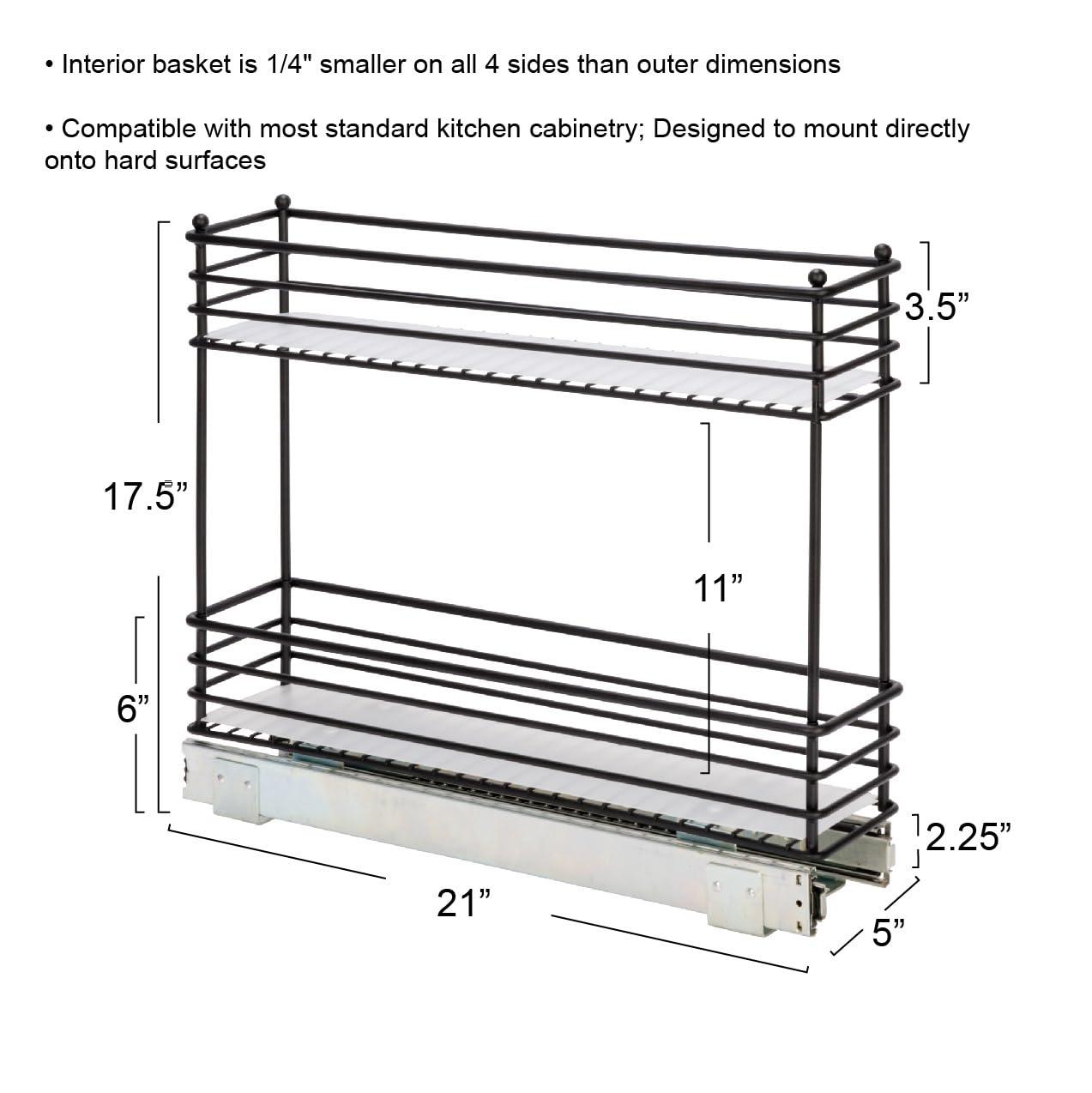 Glidez Multipurpose Paint-Finished Steel Pull-Out/Slide-Out Storage Organizer with Plastic Liners for Under Cabinet Use - 2-Tier Design - Black