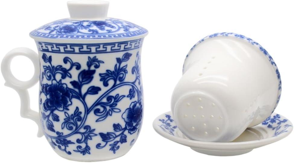 Porcelain Tea Cup with Infuser Lid and Saucer Sets - Chinese Jingdezhen Ceramics Coffee Mug Teacup Loose Leaf Tea Brewing System for Home Office