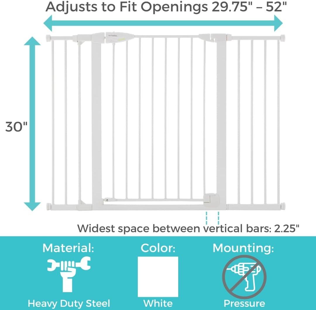 Extra-Wide White Metal Auto-Close Baby Gate