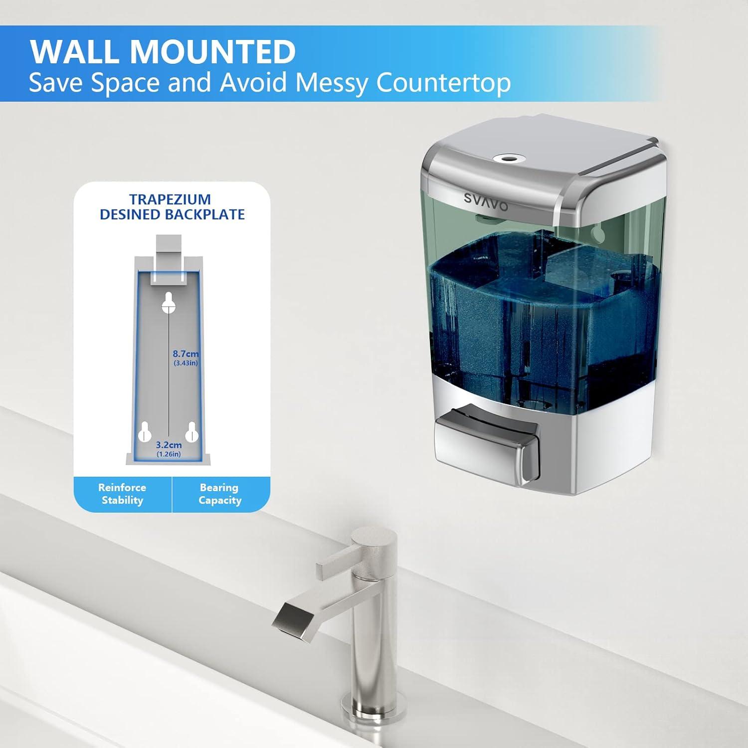 SVAVO Wall Mounted Soap Dispenser Kitchen Bathroom Manual Soap Dispenser Refillable Hand soap Dispenser for Liquid Contianers Shampoo Gel Chamber for Household Commerical 23.7oz (700ml) ABS