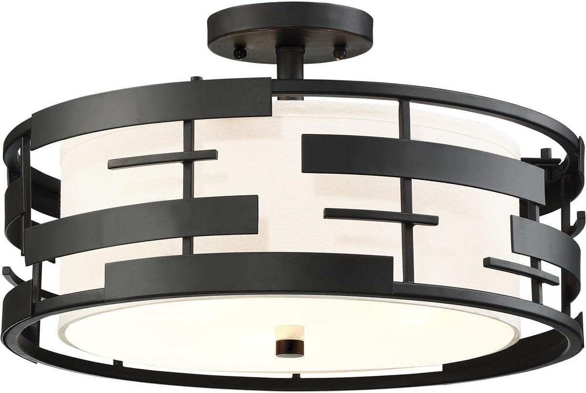 Lansing 16'' Black Drum Semi-Flush Mount Light