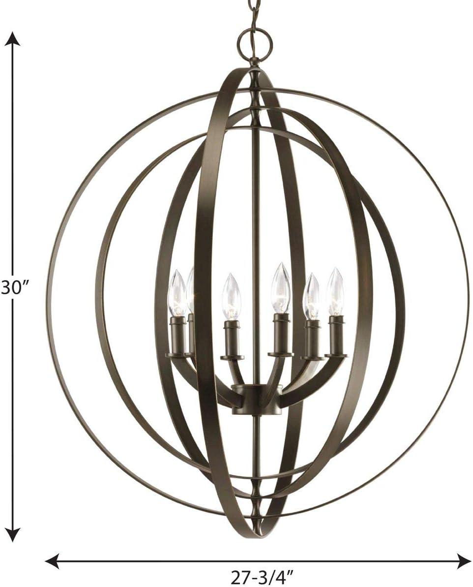 Progress Lighting Equinox 6-Light Chandelier Pendant, Steel, Antique Bronze, Armillary Sphere Design