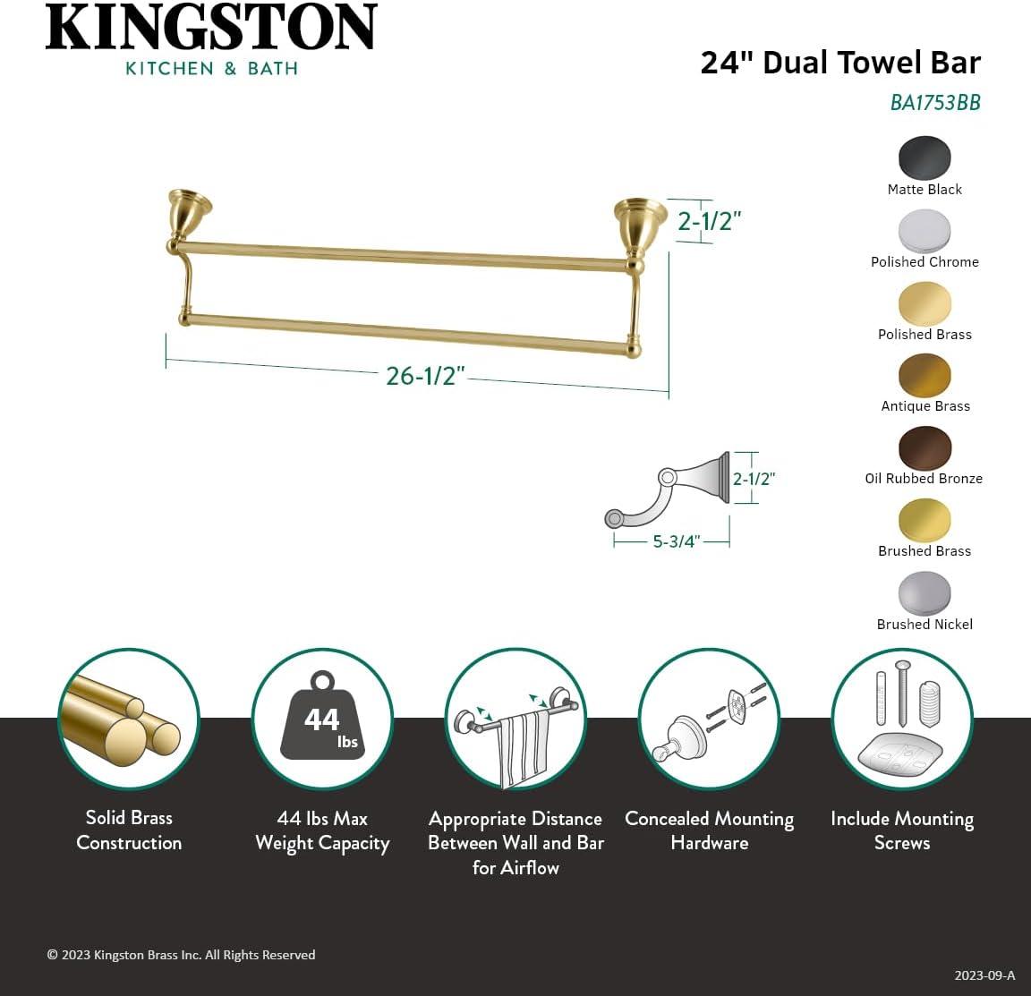 Heritage 24-Inch Polished Brass Dual Towel Bar