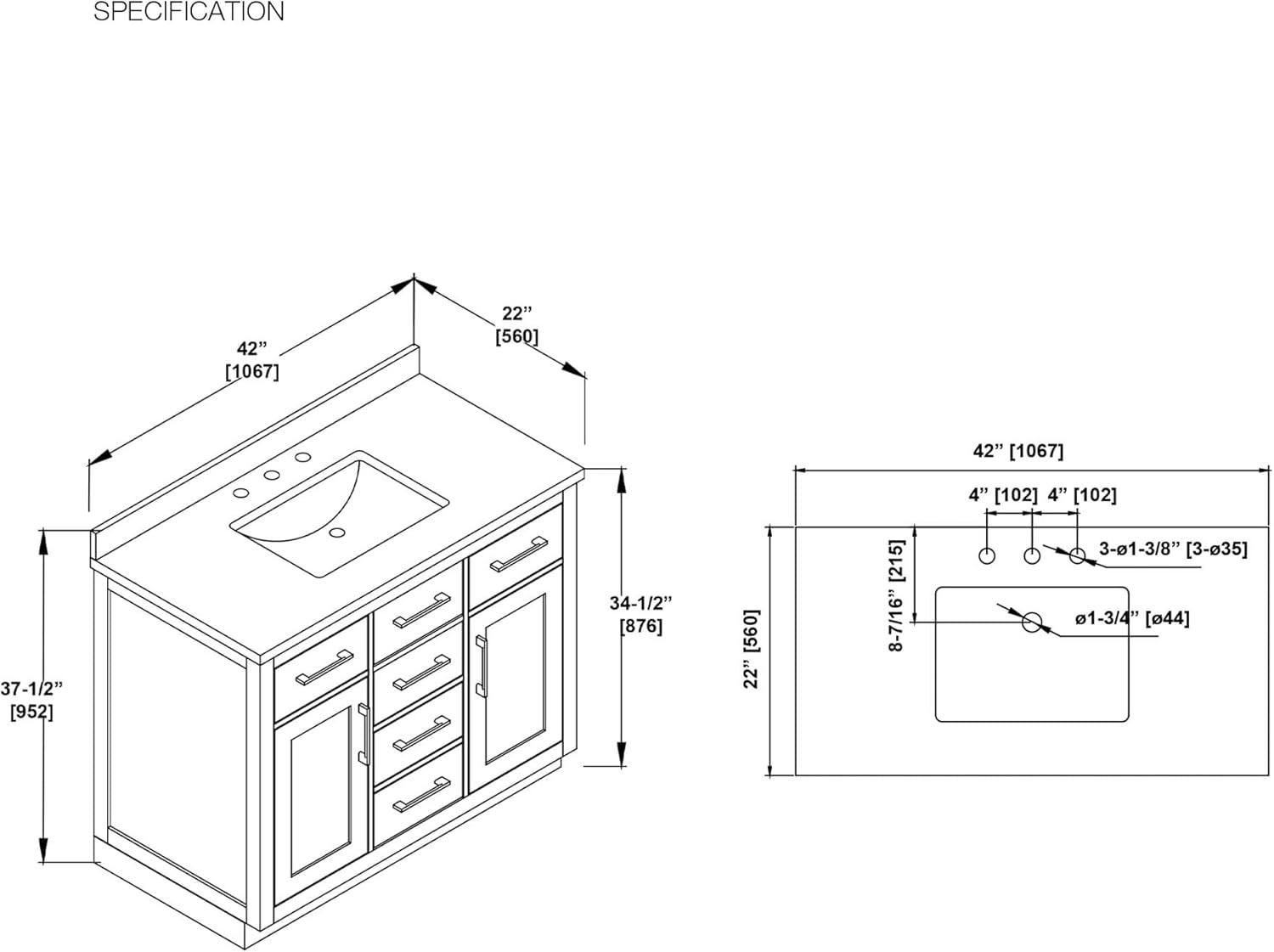 OVE Decors Athea 42 in. W Bath Vanity with Premium Countertop and Power Bar