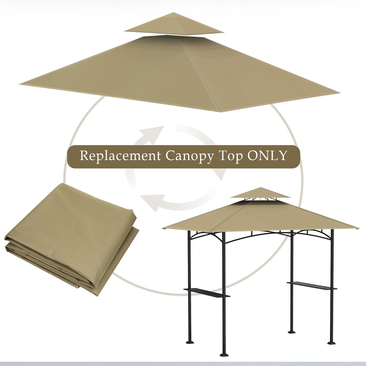 Grill Gazebo Replacement Top, 5 * 8 Outdoor BBQ Top Cover, Double Layer BBQ Gazebo Top Canopy for Model #L-GG001PST-F (Khaki)