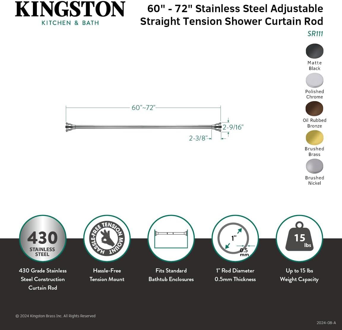 Kingston Brass Edenscape 60-Inch to 72-Inch Adjustable Shower Curtain Rod