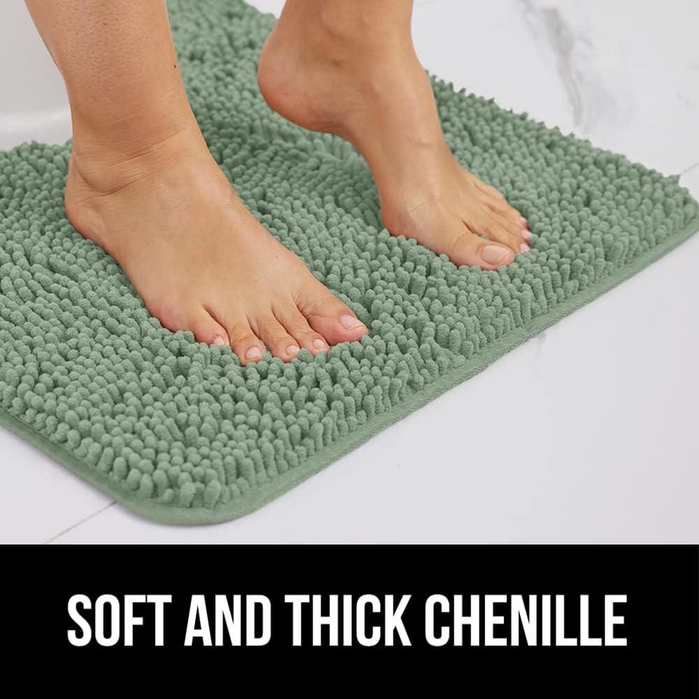 Gorilla Grip Chenille Bath Rug 24x17, Rubber Backing Quick Dry Washable Microfiber Mats, Sage Green