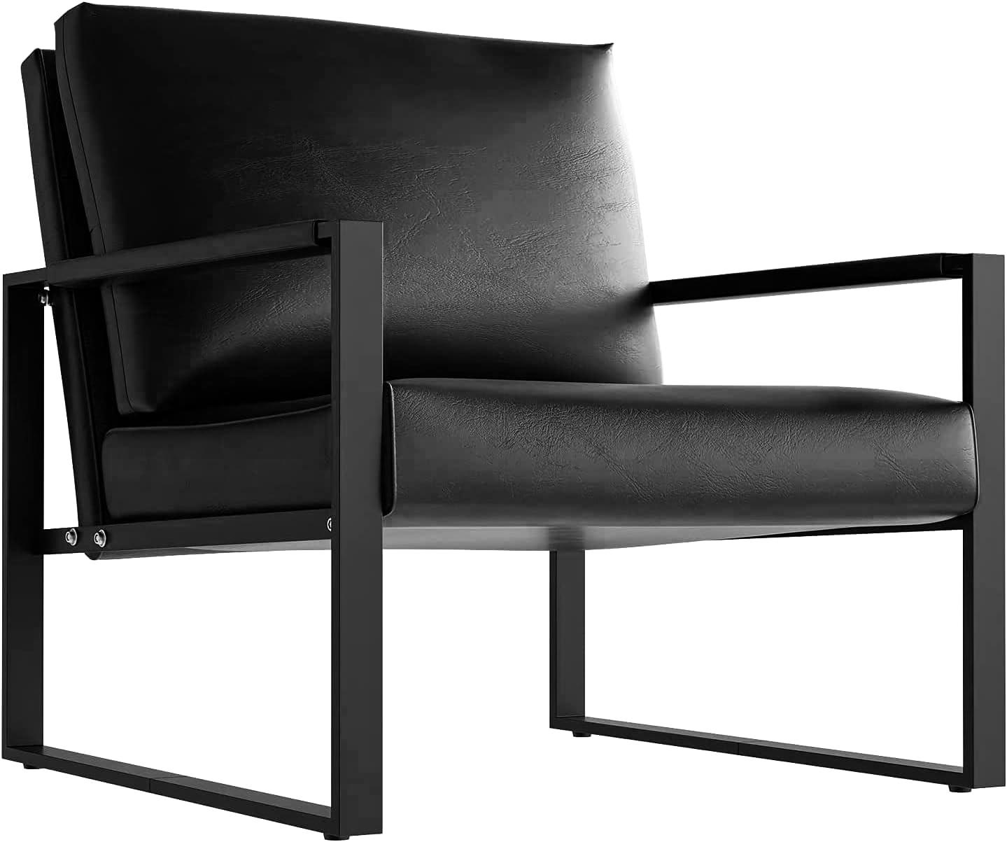 Modern Black Faux Leather Metal Frame Accent Recliner Chair