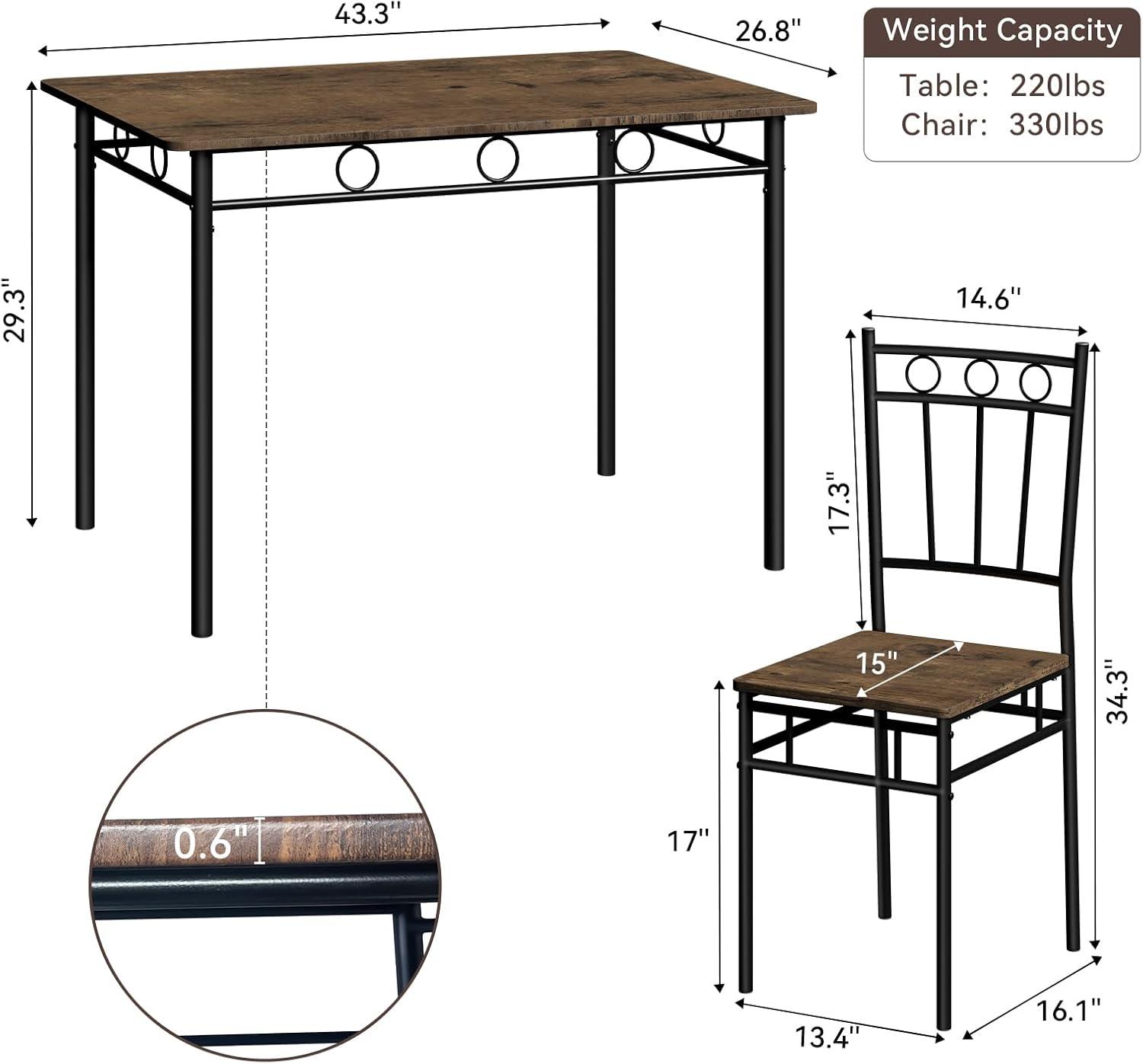 Dining Table Set for 4, 5-Piece Kitchen Table and Chairs, Rectangular Dining Room Table Set with 4 Chairs, Space-Saving Kitchen Table Set for Small Space,Dinette,Apartment,Retro Brown