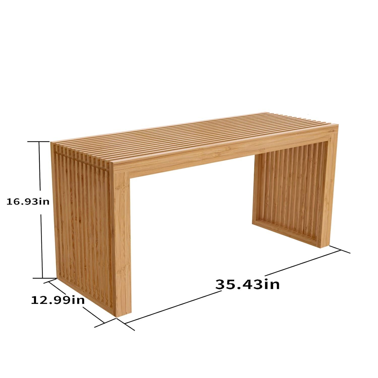 George Oliver Bamboo Dining Bench, 35 Inch Farmhouse Decor Indoor Kitchen Table Bench, Entryway Shoe Rack Bench, Outdoor Bench, Solid Bamboo Benches For Living Room, Hallway, Bedroom, Bathroom