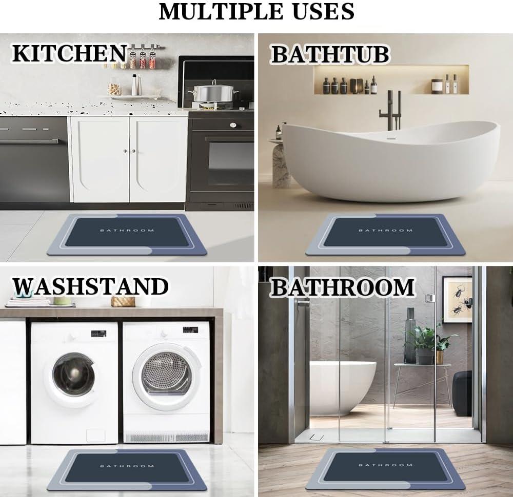 Bath Mats 24x48 Inch, Modernized Magic Mat Bathroom, Rubber Anti Slip Quick Drying Absorbent Bathroom Rug, Shower Room Rugs for in Front of Bathtub, Sink, Blue